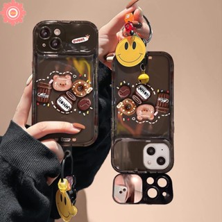 เคสโทรศัพท์มือถือแบบนิ่ม ฝาพับ ลายการ์ตูนโดนัท กาแฟ 3D พร้อมกระจกแต่งหน้า และตุ๊กตาหมีน่ารัก สร้างสรรค์ สําหรับ Vivo Y12s Y11 Y17 Y20 Y15 Y12i Y12 Y91C Y11s Y20s G Y20i Y1S Y12A Y30G Y20A Y20G