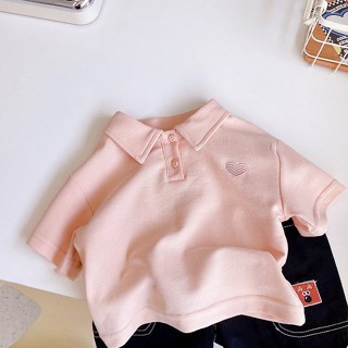 พร้อมส่ง เสื้อโปโลเด็กชาย  เสื้อยืดโปโล แขนสั้น ปักลาย สีชมพู แฟชั่นฤดูร้อน สําหรับเด็กผู้ชาย