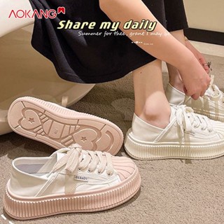 AOKANG บิสกิตกีฬาลําลอง ใหม่หนา soled ทุกนัดเปลือกหัวรองเท้าผ้าใบผู้หญิง