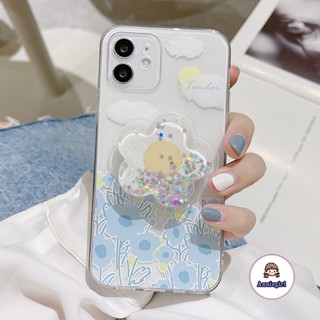 ไอโฟน 11/14 เคสไอโฟน ใส กันกระแทก ลายดอกไม้ พร้อมที่ตั้งวาง สําหรับ IPhone 13 12 Pro Max 11 14 Pro Max 15promax Ultra