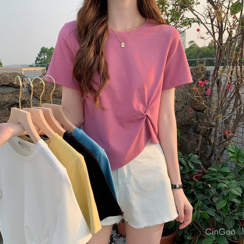 CinGoo พร้อมส่ง Y2K เสื้อยืดแขนสั้น เอวสูง รูปที่ 2