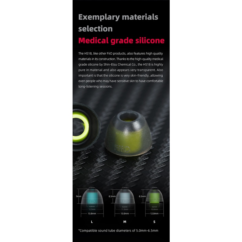 Fiio HS18 จุกหูฟังซิลิโคน หนา 0.4 มม. (6 คู่) สําหรับหูฟัง FH7S FH7 FD5 FH9