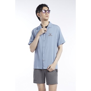ESP เสื้อเชิ้ตแขนสั้นคอจีน ผู้ชาย สีฟ้า | Stand Collar Shirt | 3640