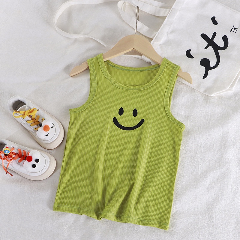 [ML] เสื้อกั๊กระบายอากาศ ลายหน้ายิ้ม เข้ากับทุกการแต่งกาย แฟชั่นฤดูร้อน สําหรับเด็กผู้ชาย และเด็กผู้หญิง 80-140 ซม.