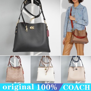 COACH c2590 Willow กระเป๋าถือ/กระเป๋าทรงจีบ/กระเป๋าสะพายไหล่หญิง/คลาสสิกพิมพ์ลาย/ออกแบบหัวเข็มขัด