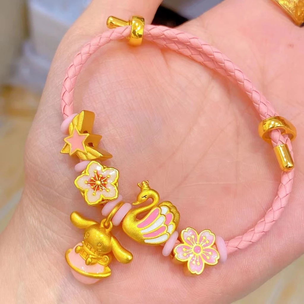 สร้อยข้อมือจี้หงส์ดอกพีช สีทอง สไตล์จีนโบราณ