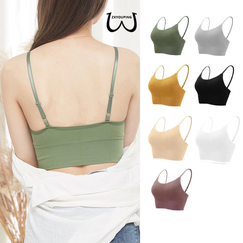สปอร์ตบราผ้าร่อง คอวี สวมใส่สบาย ไร้รอยต่อ ไร้ขอบ ดันทรง ใส่ยิม/โยคะ/ฟิตเนส พร้อมสายรัดบาง