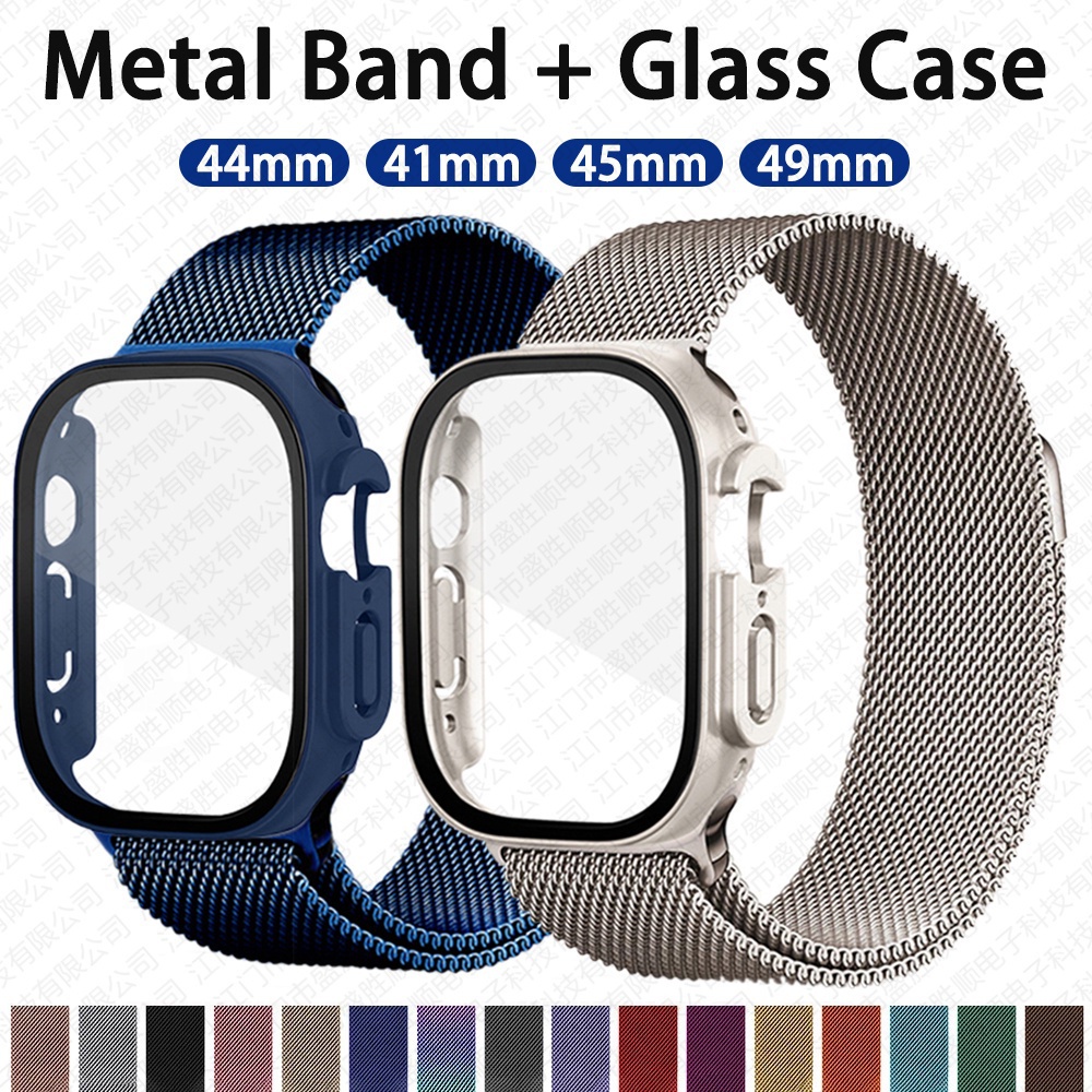 Case + Milanese Loop Strap เข้ากันได้กับ Apple watch Band 49 มม.44 มม.40 มม.45 มม.41 มม.42 มม.38 มม.