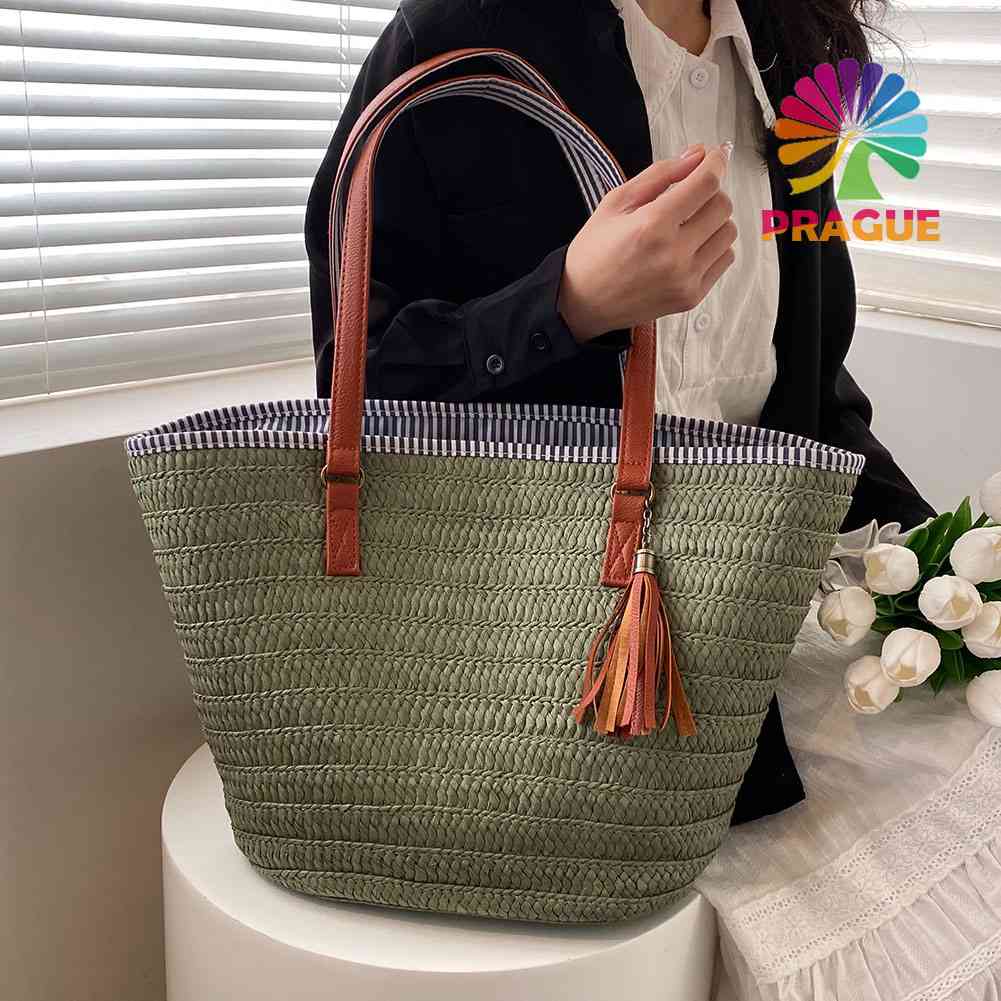 (พร้อมส่ง) กระเป๋าสะพายไหล่ลําลอง ประดับพู่ หรูหรา เหมาะกับเดินชายหาด ริมทะเล แฟชั่นฤดูร้อน สําหรับผู้หญิง