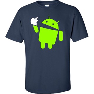 ใหม่ เสื้อยืดแขนสั้น ผ้าฝ้าย 100% พิมพ์ลาย Android Eats สีน้ําเงินเข้ม สําหรับผู้ชาย 529597