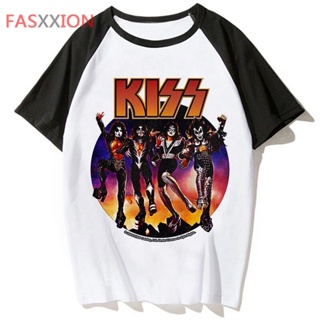 เสื้อยืด พิมพ์ลายกราฟฟิค Kiss Band สไตล์ฮาราจูกุ สําหรับผู้หญิง