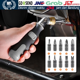Set Obeng Ratchet Dua Arah 10in1 Multi bit 6.23mm Adjustable