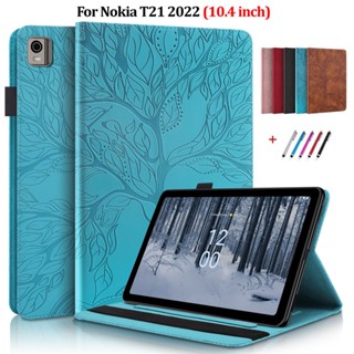 เคสแท็บเล็ต แบบฝาพับ ลายนูน รูปต้นไม้ สําหรับ Nokia T21 Case 2022 10.4 นิ้ว Coque Nokia T21 T 21