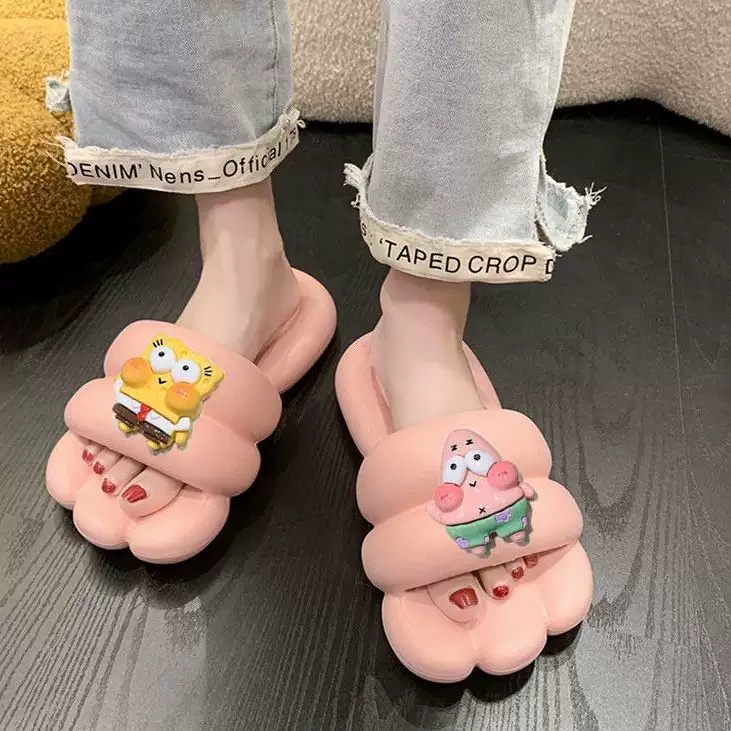 🍓EnJoy🍓 พร้อมส่ง (LT-SPB)  รองเท้าแตะแบบสวมส้นแบน ตรงหัวหยัก ลายตัวการ์ตูน