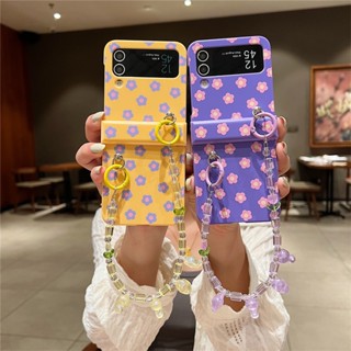 เคสโทรศัพท์มือถือ PC แข็ง กันกระแทก ลายดอกไม้สีม่วง พร้อมบานพับ สําหรับ Samsung Galaxy Z Flip 4 Z Flip 3 5G