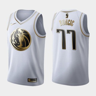 Motion NBA Dallas Mavericks #เสื้อกีฬาบาสเก็ตบอล Luka Doncic 77 โลหะหนัก สีขาว สีทอง 653515