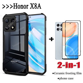 2in1 Honor X8A เคสแข็ง แบบใส กันกระแทก และกระจกนิรภัยกันรอยหน้าจอ