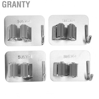 Granty 4Pcs Home Storage Rack Silver Mop Broom Holder with Hook Wall Mounted Mop Organizer 304 Stainless Steel Mop  Holder