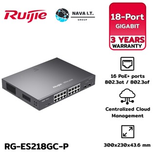 COINSคืน15%⚡FB9JMZV6⚡ RUIJIE (RG-ES218GC-P) 18-PORT GIGABIT MANAGED SWITCH WITH 16 POE+ PORTS - ประกัน 3 ปี