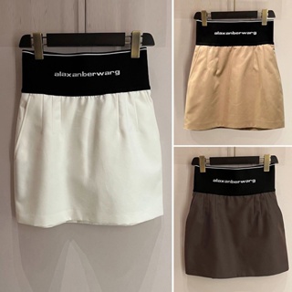 Alexander Wang aw Kings high waist slimming hip skirt 2023 Summer new letter logo belt A- line skirt for women FCHB