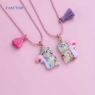 FANCY 2Pcs/Set Animal Cat Clouds Element Pendant Best Friend Bff Necklace For Kids Child Girl Friendship Jewelry Gift