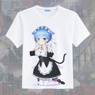 Re:zero เสื้อยืดแขนสั้นพิมพ์ลายการ์ตูน Rem เสื้อยืดผ้าฝ้ายแท้แขนสั้นสไตล์น่ารัก