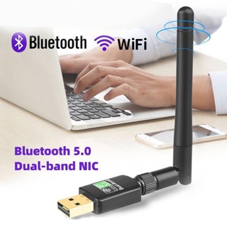 Ankndo 2 IN 1 อะแดปเตอร์รับส่งสัญญาณเครือข่าย WiFi บลูทูธ 5.0 USB2.0 WiFi 5G Dongle 433Mbps สําหรับคอมพิวเตอร์ตั้งโต๊ะ