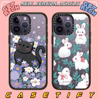 Casetify เคสโทรศัพท์มือถืออะคริลิคแข็ง ใส กันกระแทก ปิดด้านหลัง ลายดอกไม้ กระต่าย สีขาว สําหรับ IPhone14 13 12 11 Pro Max