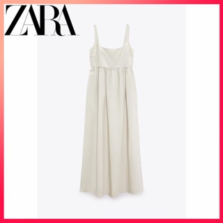 Zara ใหม่ ชุดมิดี้เดรส ผ้าลินิน สําหรับผู้หญิง