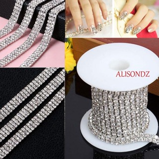 Alisondz Applique 1-แถว 2 แถว 3 แถวคริสตัล Rhinestone 1 หลาสีเงินสําหรับใช้ติดตกแต่ง Diy