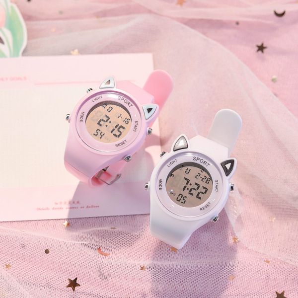 นาฬิกาข้อมืออิเล็กทรอนิกส์ อเนกประสงค์ กันน้ํา ลายหูแมวน่ารัก เหมาะกับของขวัญ สําหรับเด็ก - รูปที่ 2