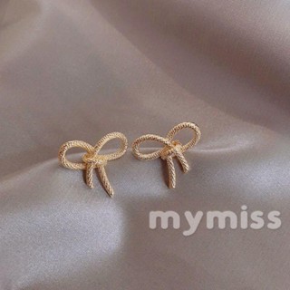 Mymiss1-ต่างหูกระดุมโลหะ รูปโบว์น่ารัก อเนกประสงค์ เรียบง่าย สําหรับผู้หญิง