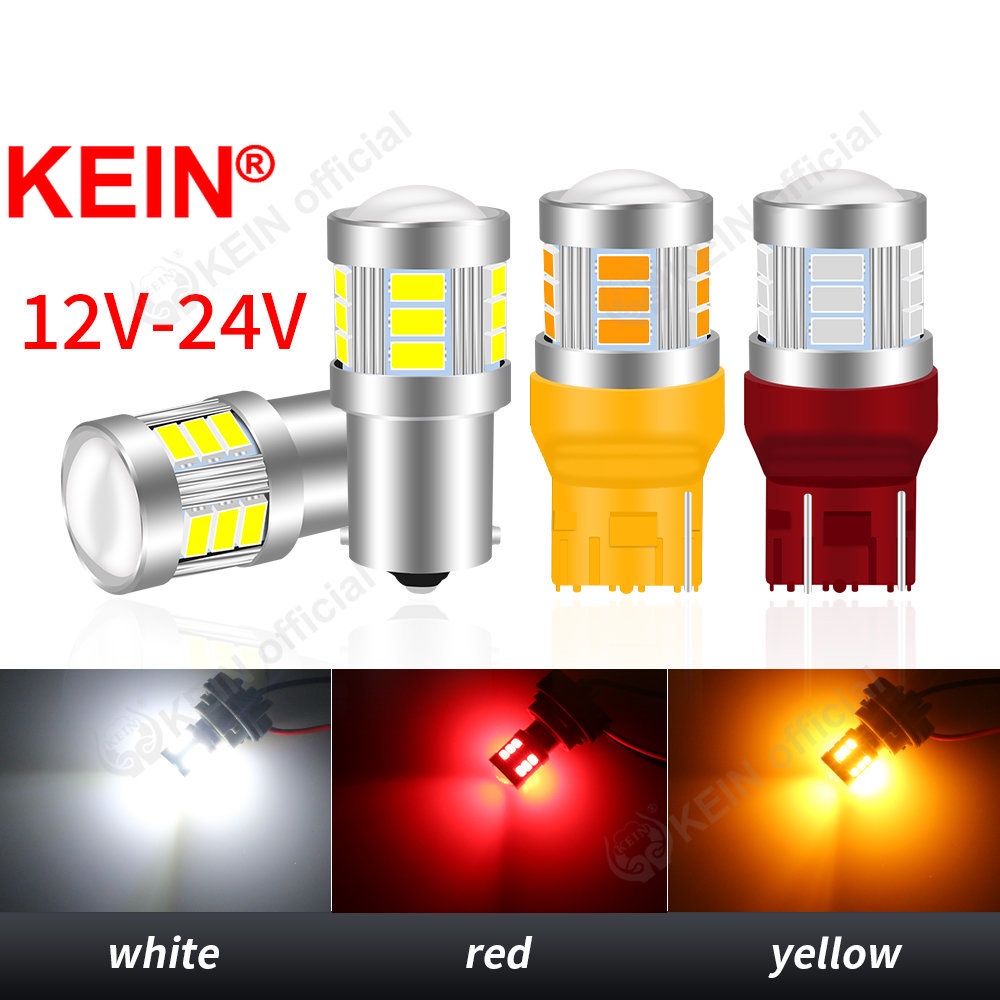 Kein 2PCS DC12V-24V ไฟ Led รถบรรทุก 1156 Led 1157 T20 7443 7440 W21W G18 BA15D BA15S P21W P21/5W รถที่จอดรถเลี้ยวเบรคหางอัตโนมัติรถจักรยานยนต์หยุดย้อนกลับโคมไฟ 18SMD 5630