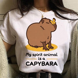 Capybara เสื้อยืด พิมพ์ลายการ์ตูนอนิเมะ สตรีท แนวสตรีท สําหรับผู้หญิง