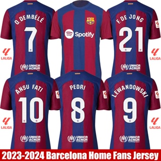 เสื้อกีฬาแขนสั้น ลายทีมชาติฟุตบอล Barcelona HQ1 2023-2024 ชุดเหย้า Lewandowski Jong Fati Dembele Pedri พลัสไซซ์ QH1