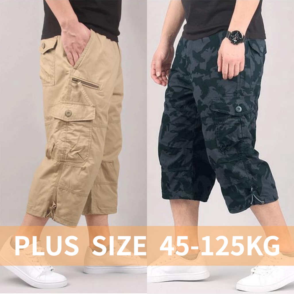 【Plus Size】กางเกงขาสั้นลําลอง เอวยางยืด ทรงหลวม มีหลายกระเป๋า ขนาดใหญ่ เหมาะกับฤดูร้อน สําหรับผู้ชาย เหมาะกับการวิ่งจ๊อกกิ้งกลางแจ้ง