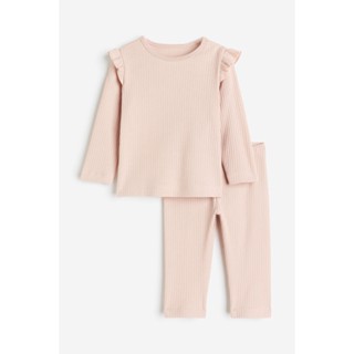 H&amp;M เซทผ้าคอตตอนถักลาย Girl Ribbed cotton set 0867135_2