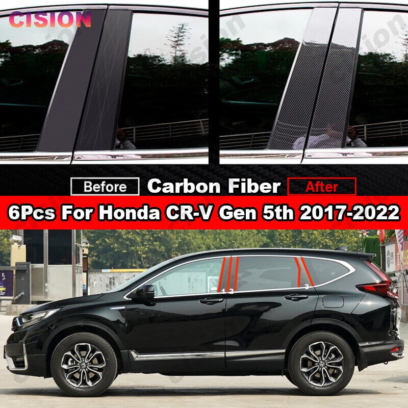 สติกเกอร์คาร์บอนไฟเบอร์ สีดํามันวาว 6 ชิ้น สําหรับ Honda CRV CR-V Gen 5 2017-2022