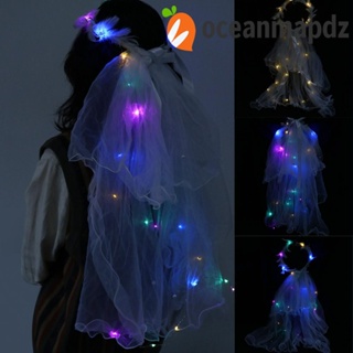 OCEANMAPDZ กิ๊บติดผม ผ้าตาข่าย ประดับขนนก สีขาว มีไฟ LED สไตล์เกาหลี สําหรับเจ้าสาว เพื่อนเจ้าสาว เพื่อนเจ้าสาว