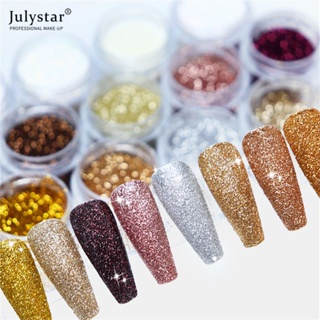 JULYSTAR แป้งทาเล็บแบบญี่ปุ่นบรรจุขวดแชมเปญสีทองเลื่อมกลิตเตอร์เล็บ DIY กลิตเตอร์