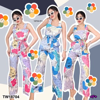 S4U 💗พร้อมส่ง  Jumpsuit จั้มสูทสายเดี่ยว ขายาว พิมพ์ลาย ผูกเอว เสื้อผ้าแฟชั่นผู้หญิง ชุดไปทะเล ชุดเดรส เสื้อผ้าสาวอวบ