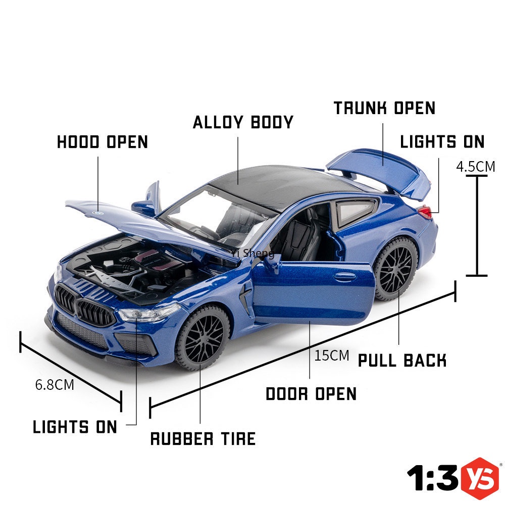 โมเดลรถของเล่น BMW M8 สเกล 1:32 พร้อมไฟ เสียง วิ่ง โมเดลรถ - รูปที่ 3