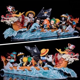 โมเดลฟิกเกอร์ One Piece Straw Hat Group 9 People Drawing Dragon Boat Luffy Nami Zoro Sanji Brook สําหรับตกแต่ง 6YJO