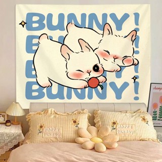 ผ้าแขวนพื้นหลัง พิมพ์ลายการ์ตูนกระต่ายน้อย สีขาว สําหรับตกแต่งบ้าน หอพัก