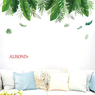 ALISOND1 สติกเกอร์ติดผนังห้องนอน ห้องนั่งเล่น ลายใบไม้สีเขียว ป่าฝน มีกาวในตัว ลอกออกได้