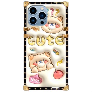 For iPhone 7 8 Plus X XS XR 11 12 13 14 Pro MAX Cute Bear Square Phone Case