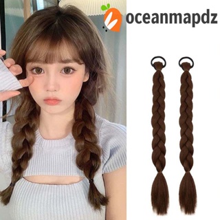 OCEANMAPDZ วิกผมถักเปีย แบบเกลียว อินเทรนด์ แฟชั่น สีดํา เครื่องประดับผม น่ารัก ผู้หญิง ผมปลอม ธรรมชาติ ทนความร้อน ไฟเบอร์ ยืดหยุ่น ยางรัดผม