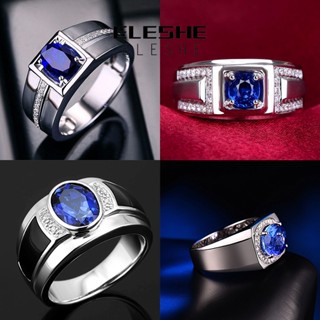 Eleshe Jewelry แหวนเงิน 925 ประดับไพลิน เรียบง่าย เครื่องประดับ สําหรับผู้ชาย M088