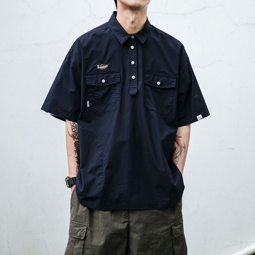 เสื้อเชิ้ตคอปกแขนสั้น ทรงหลวม เสื้อยืดงานป้าย สไตล์ญี่ปุ่น ใส่ได้ทั้งหญิงและชาย Size S-3XL