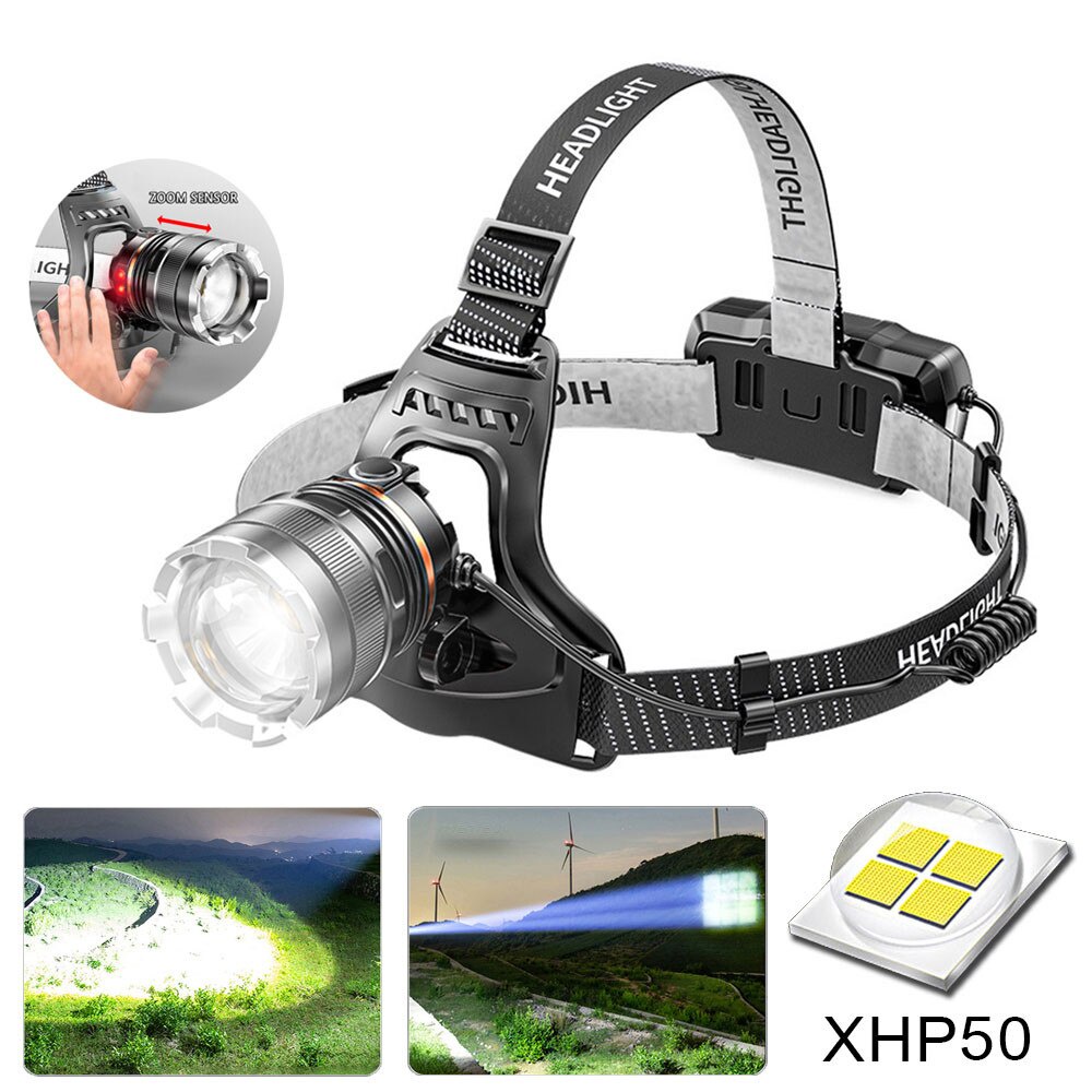Xhp50 ไฟหน้า LED เซนเซอร์ กันน้ํา ชาร์จไฟได้ สําหรับตกปลา ตั้งแคมป์